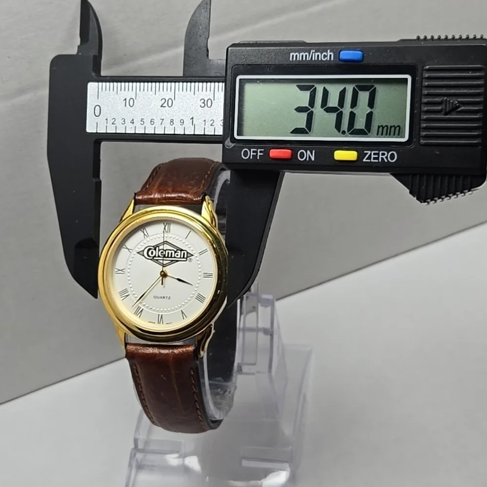 Coleman Quartz 18k Gold Plated Roman Numeral Dial Mens Leather Strap New Battery